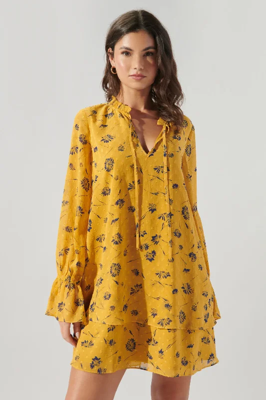 Denim mini dresses with distressed details Dandelion Double Layer Trapeze Dress