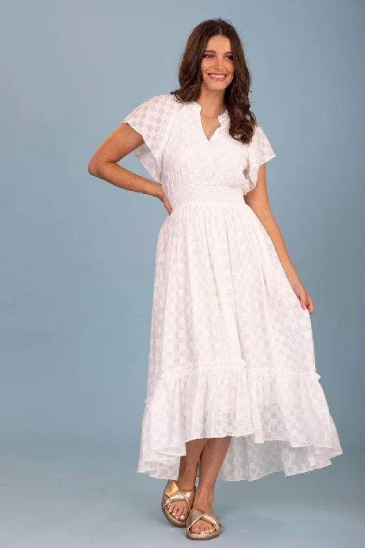 Midi dresses with sheer panels for a touch of allure Sophia Dress White