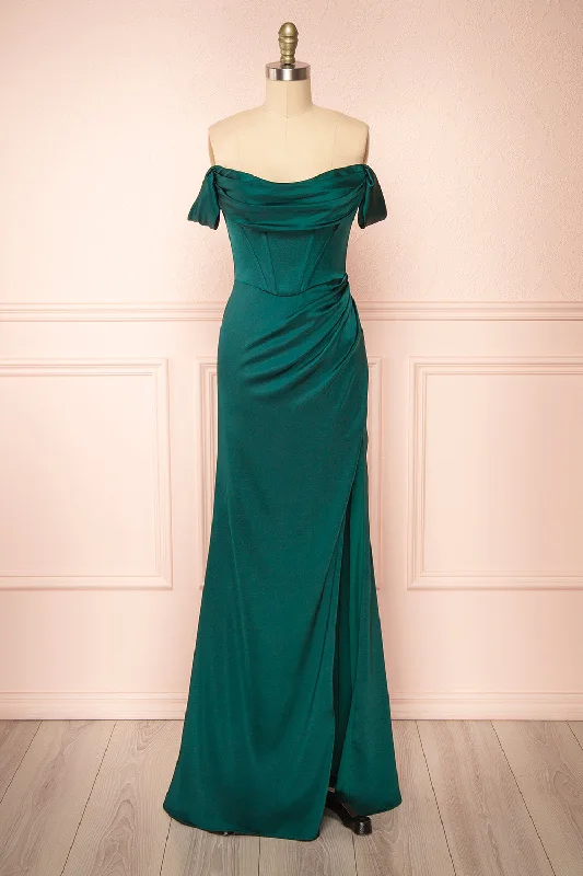 Mini dresses with keyhole necklines Evolet Green | Off-Shoulder Corset Maxi Dress