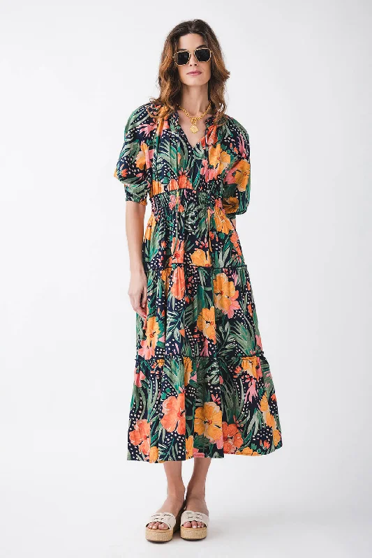  Dress Forum Floral Print 3/4 Sleeve Tiered Dress