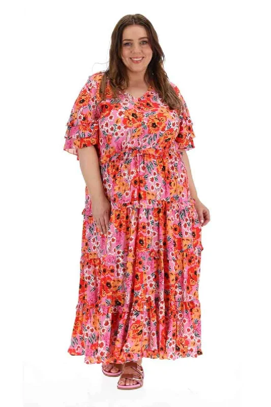 Midi dresses with denim fabric for a casual yet stylish day out Alivia Maxi Dress Pink Floral Midi dresses with denim fabric for a casual yet stylish day out Alivia Maxi Dress Pink Floral