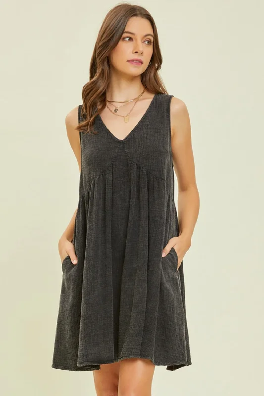 Leather mini dresses for a edgy style Full Size Texture V-Neck Sleeveless Flare Mini Dress Leather mini dresses for a edgy style Full Size Texture V-Neck Sleeveless Flare Mini Dress