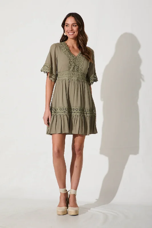 Everyday Sundress with Strappy Back for Beach​ Macca Dress In Khaki