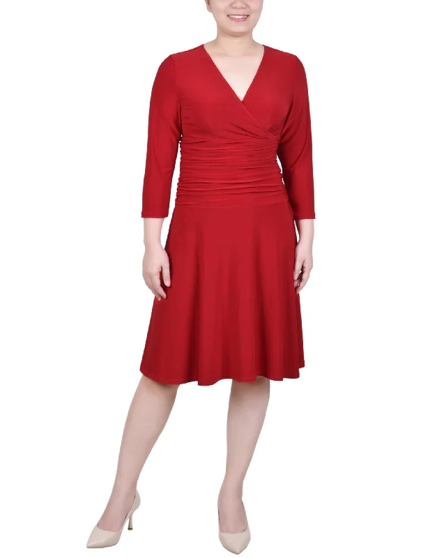 Midi dresses with empire waists for a flattering maternity option Cherry Red 3/4 Sleeve Rouched-Waist Dress - Petite Midi dresses with empire waists for a flattering maternity option Cherry Red 3/4 Sleeve Rouched-Waist Dress - Petite