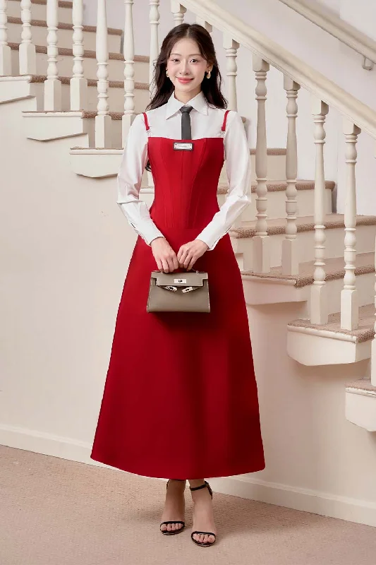 Midi dresses with gathered skirts for a full and flowing silhouette Reddream A-line Spaghetti Strap Taffeta Midi Dress