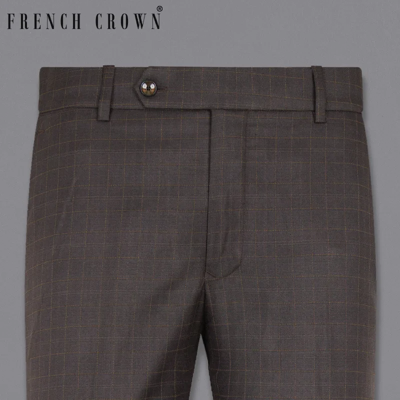 Brown Plaid Wool Rich Pant