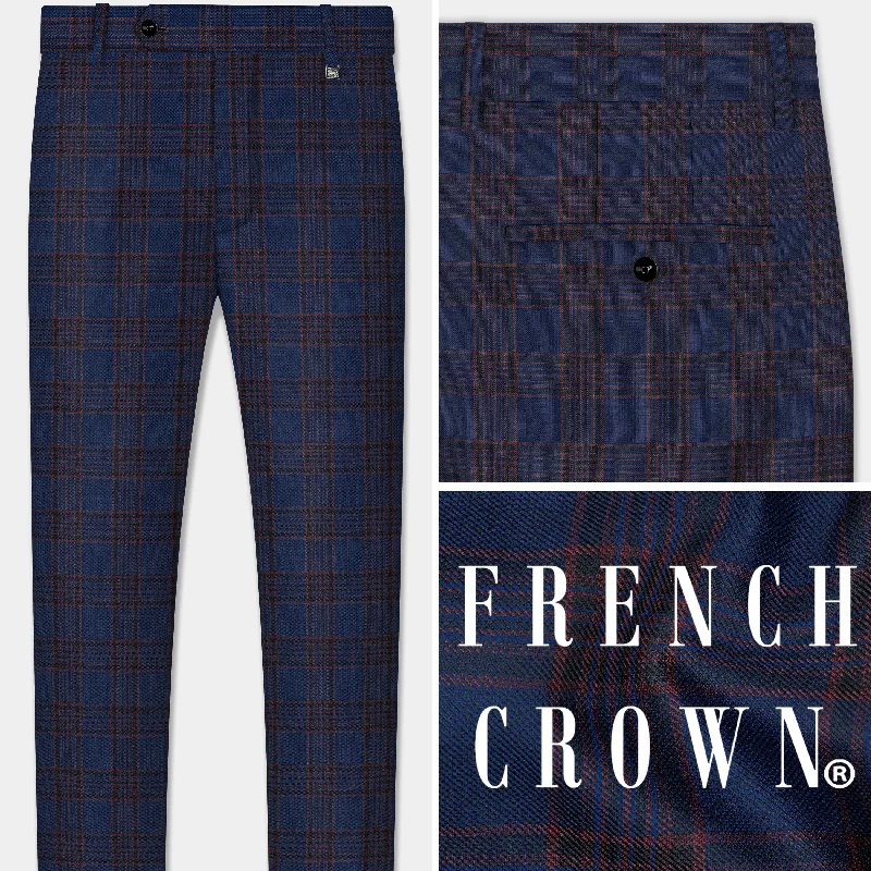 Bunting Blue with Livid Brown Plaid Wool Blend Pant