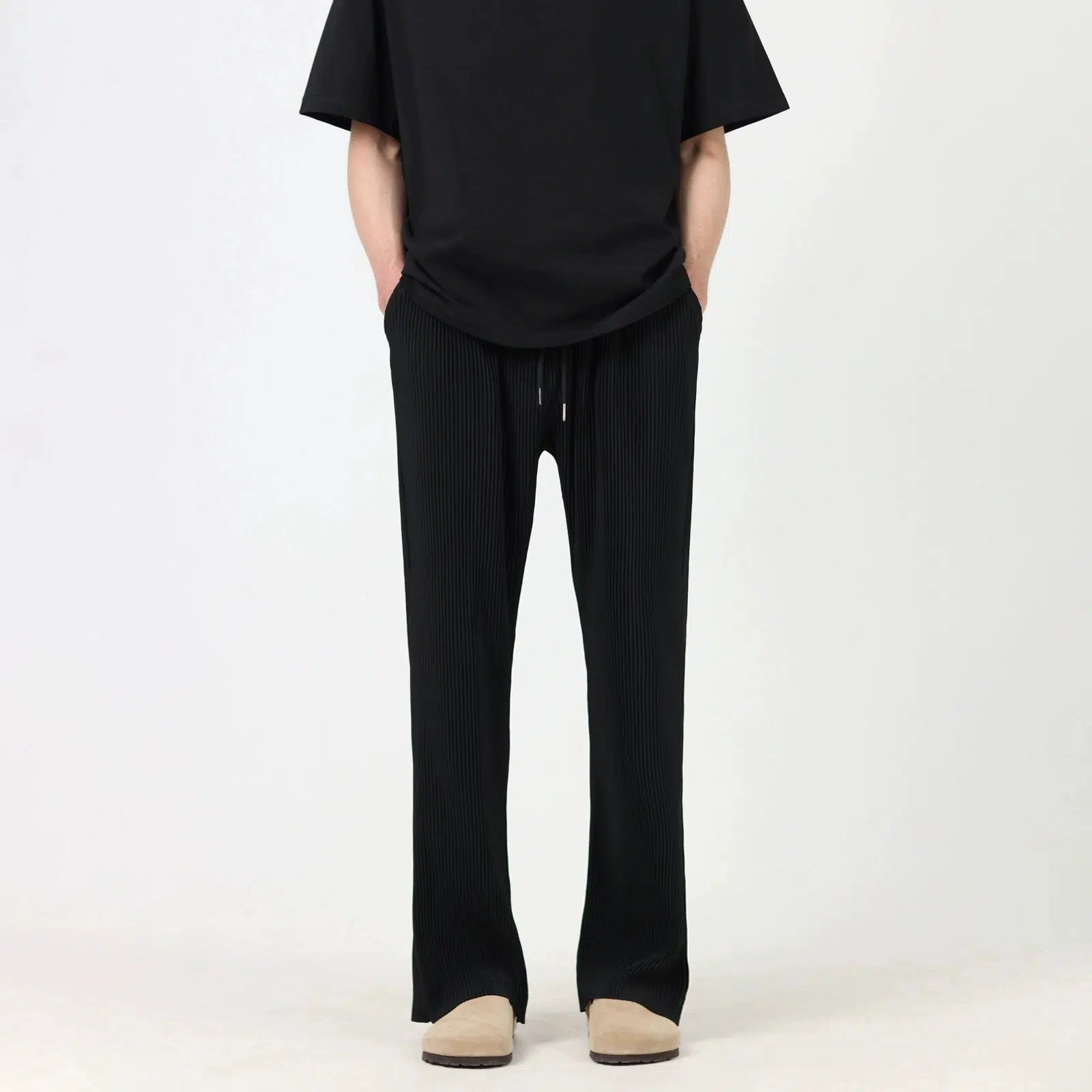 Flared Pleated Drawstring Pants