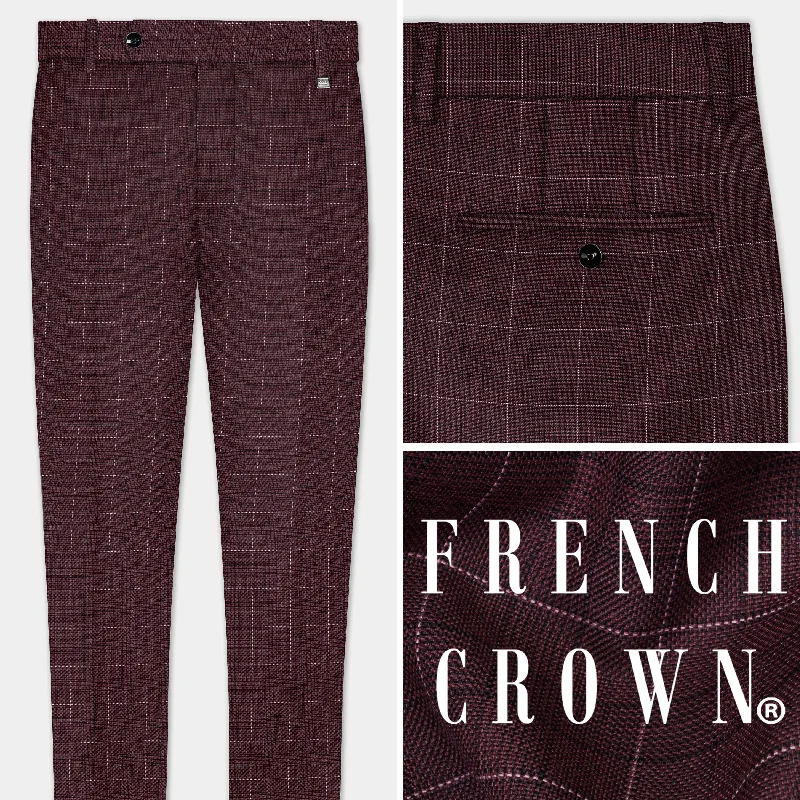 Iroko maroon Windowpane Wool Rich Pant