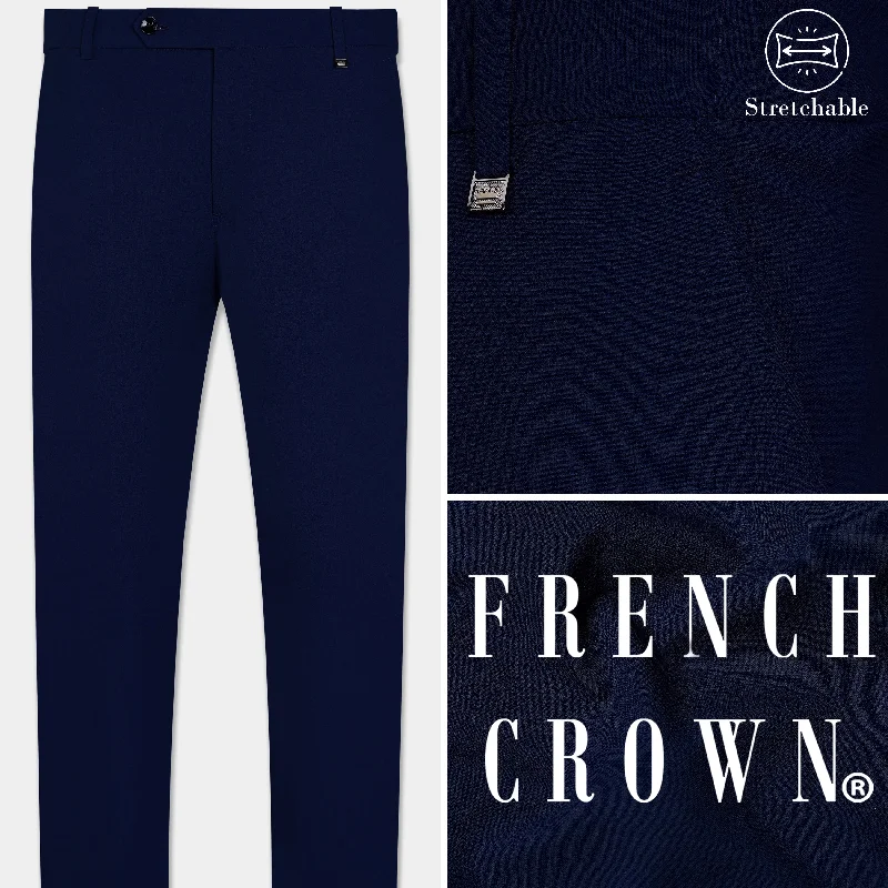 Midnight Blue Wool Rich Stretchable Waistband Pant