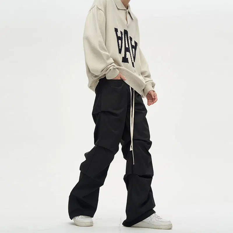 Pleated Elastic Waist Drawstring Pants