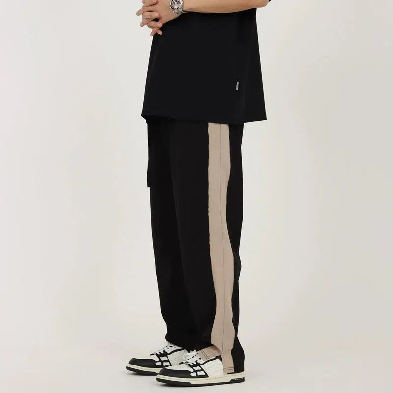 Raw Edge Side-Stripe Casual Pants