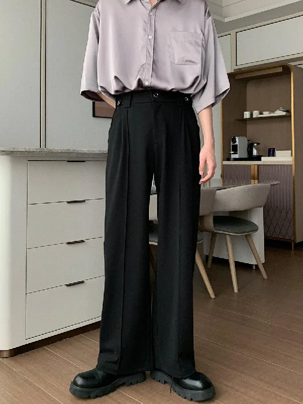 Straight-leg Draped Buckle Pleated Pants