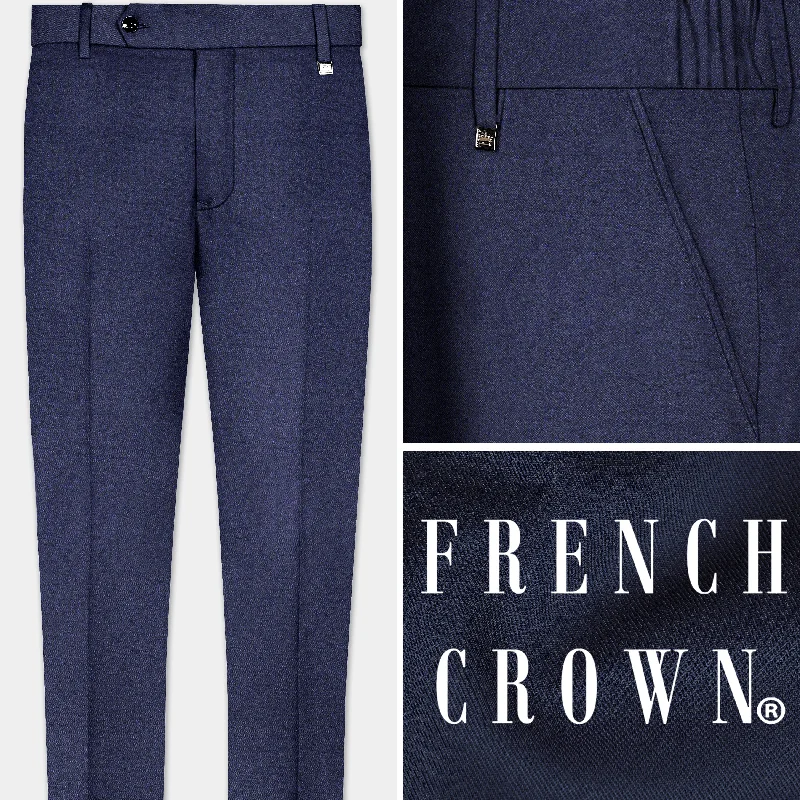 Thunder Blue Solid Wool Blend Stretchable Waistband Pant