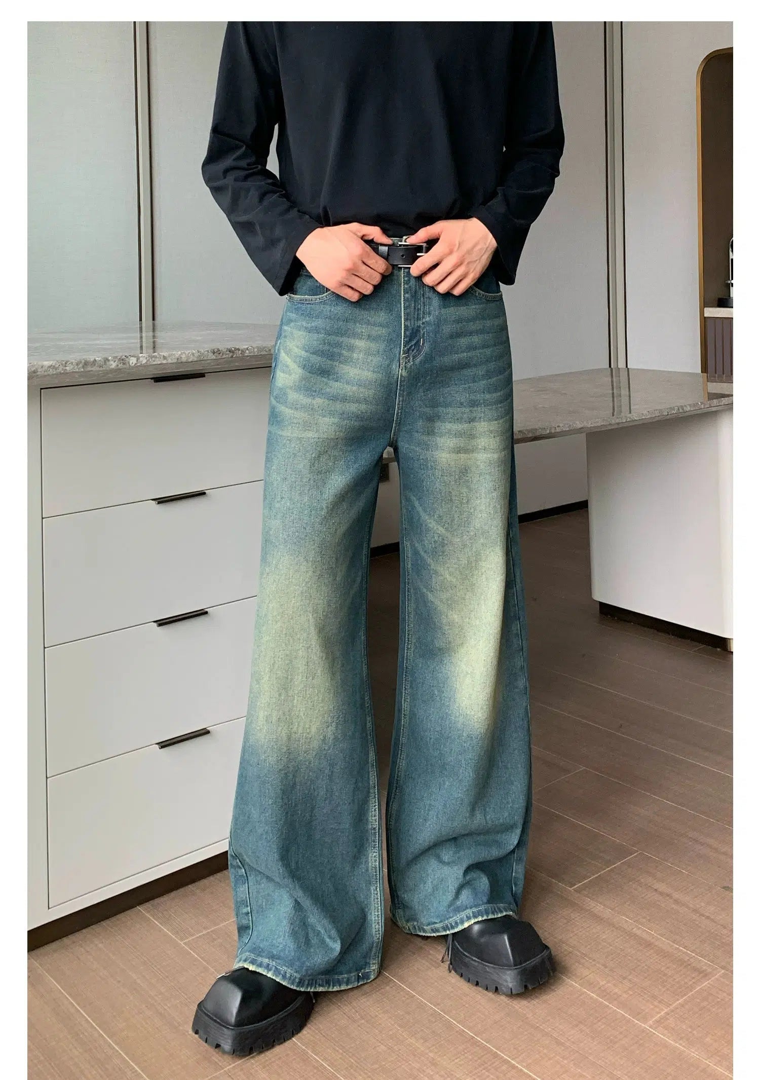 Washed Straight-leg Wide Leg Pants