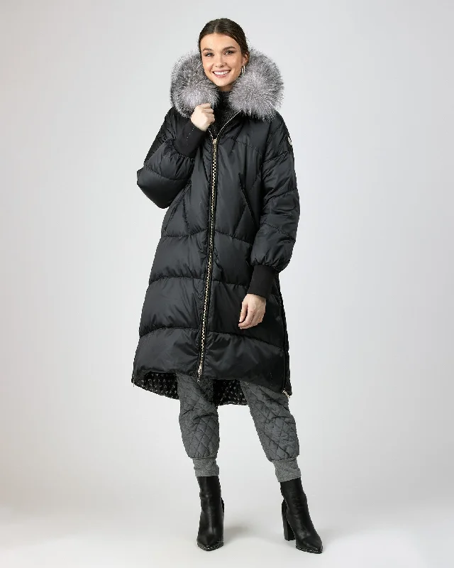 Apres-Ski Coat with Detachable Fox Hood Trim