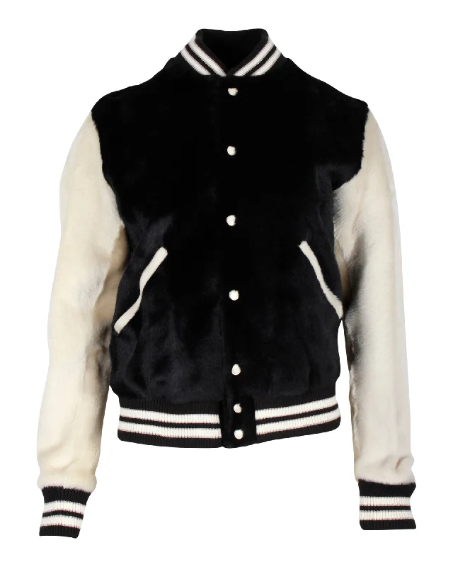 Saint Laurent Classic Letterman Jacket in Black Virgin Wool