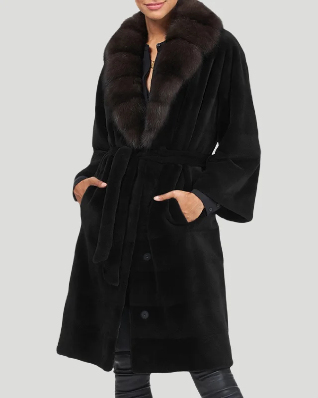 Sheared Mink Short Coat with Sable Collar and Belt