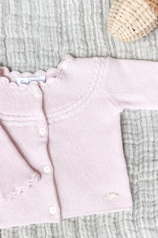 Cardigan - Rose pâle col festonné