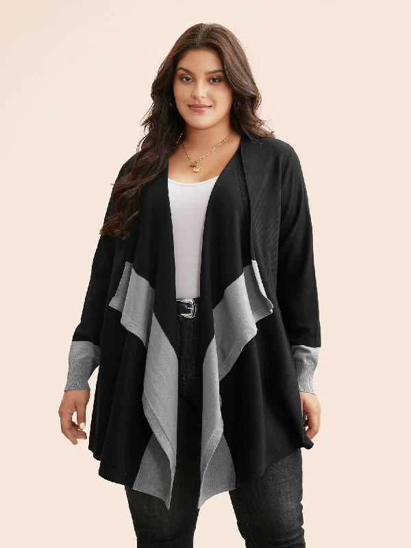 Contrast Kimono Collar Asymmetrical Hem Cardigan