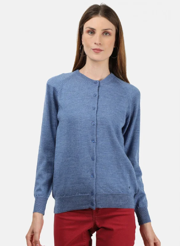 Women Blue Solid Cardigan