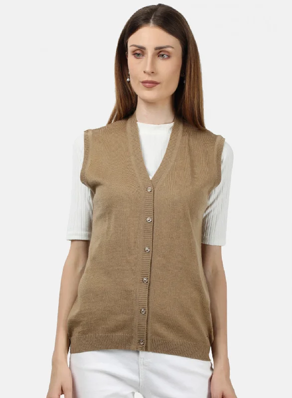 Women Light Brown Solid Cardigan