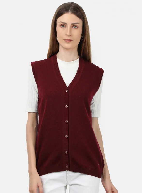 Women Maroon Solid Cardigan