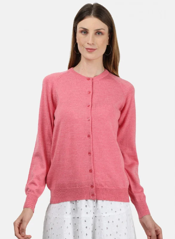 Women Pink Solid Cardigan