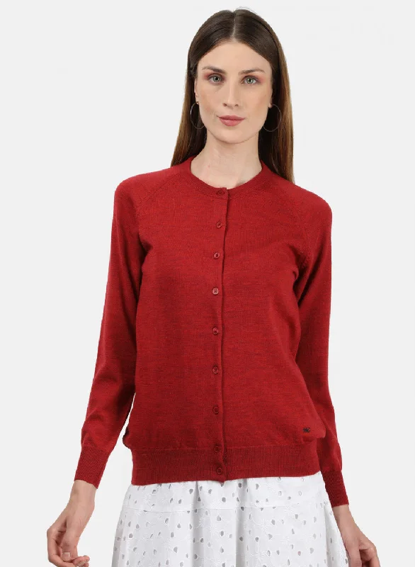 Women Red Solid Cardigan