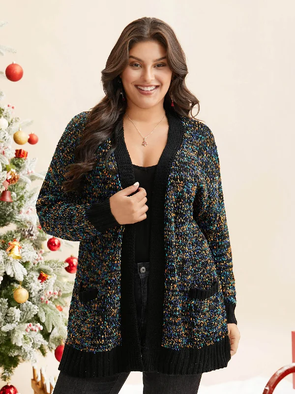 Twinkling Lights Contrast Hem Pockets Cardigan