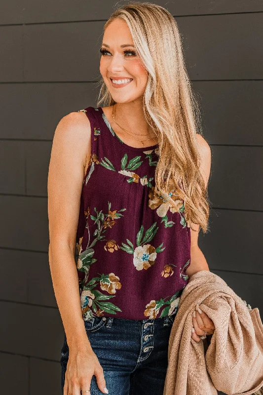 Intrigued By You Floral Tank Top- Plum