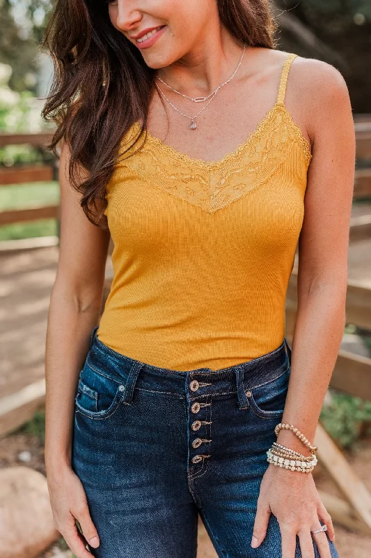 Pulse Basics Lace Trimmed Tank Top- Mustard