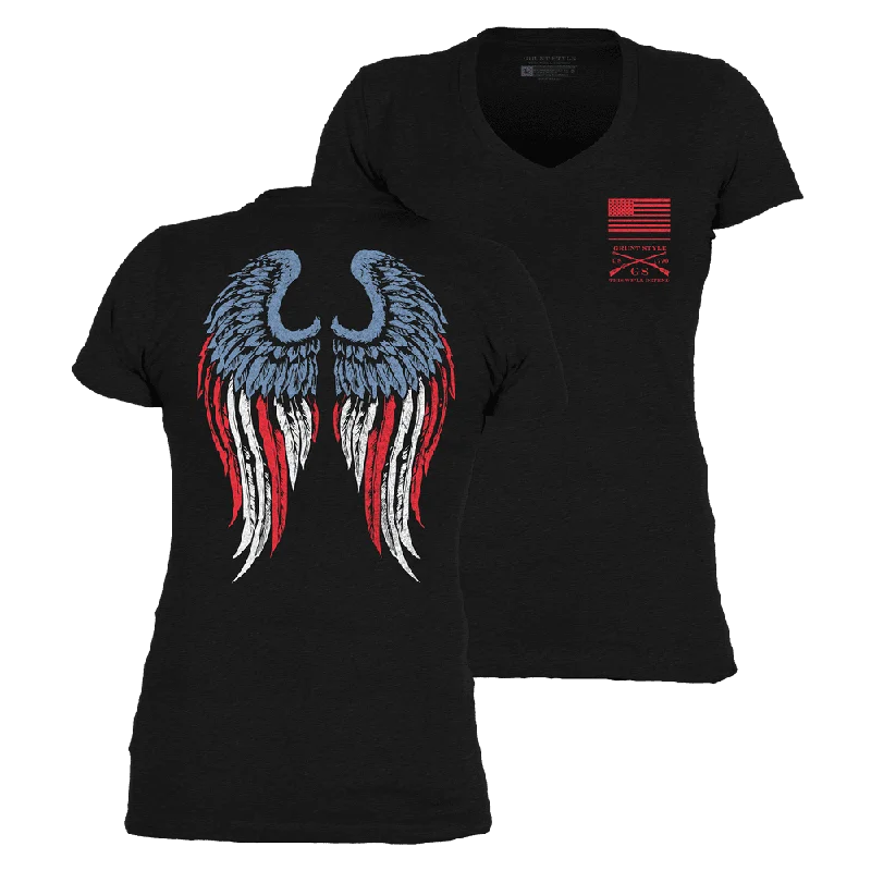 Women's Freedom Angel V-Neck - Black