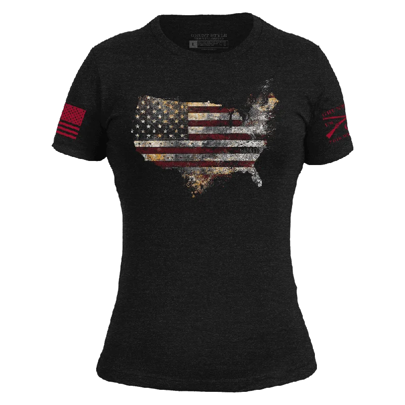 Women's Red Blood Nation Slim Fit T-Shirt - Black