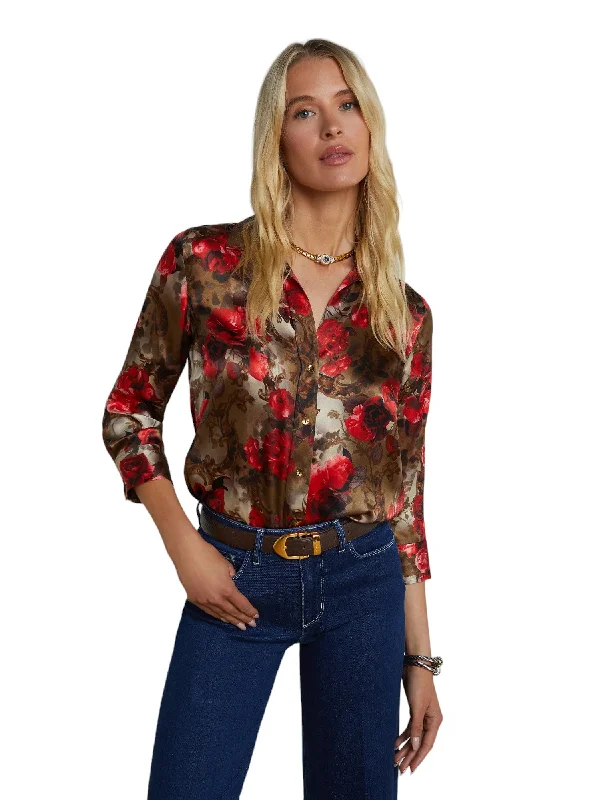 Dani Silk Blouse - Army/Pink Floral Cheetah