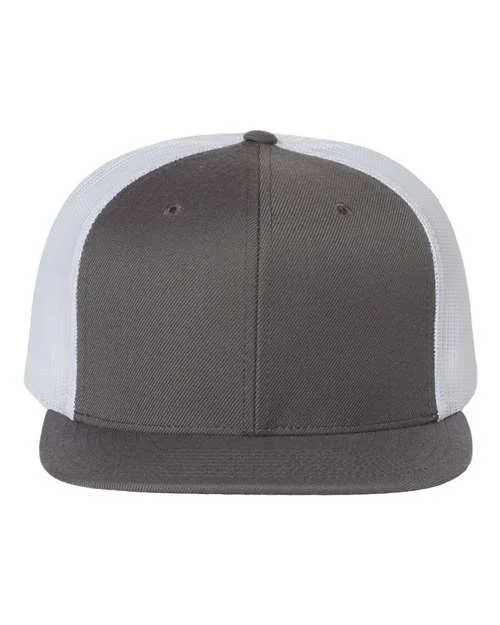 511 - Wool Blend Flat Bill Trucker Cap, Charcoal & White