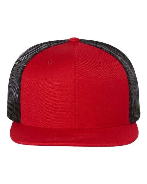 511 - Wool Blend Flat Bill Trucker Cap, Red & Black