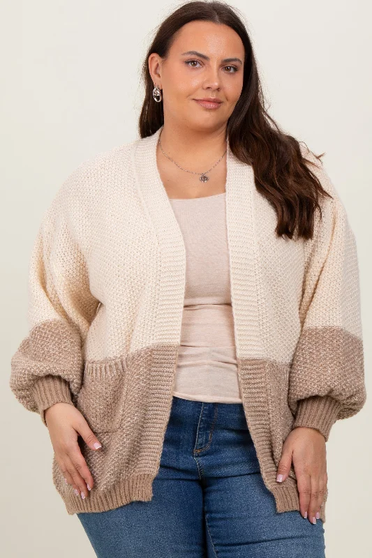 Cream Colorblock Bubble Sleeve Maternity Cardigan