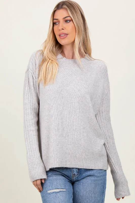 Heather Grey Long Sleeve Raised Seam Sweater