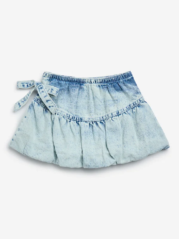 HOP Kids Light Blue Washed Denim Balloon Skirt