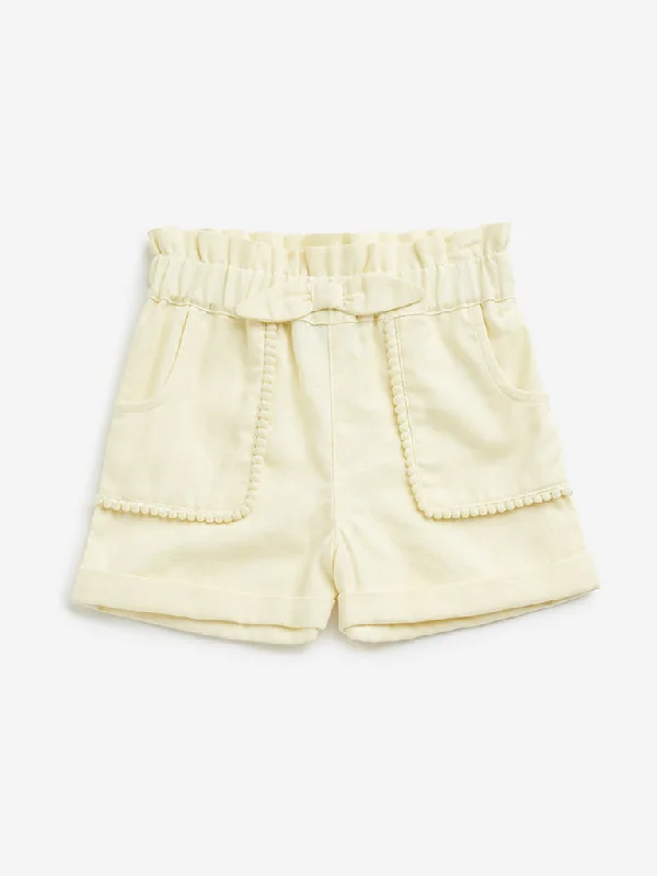 HOP Kids Light Yellow Mid Rise Denim Shorts