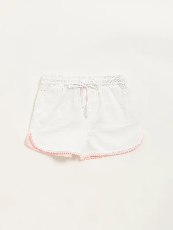 HOP Kids White Mid Rise Shorts