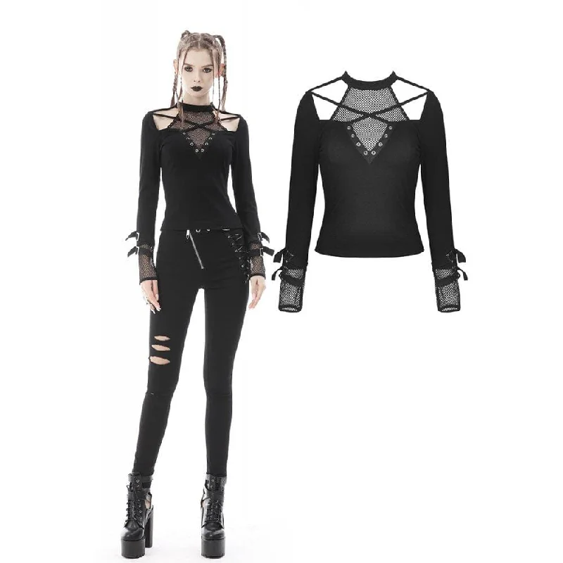 Women's Punk Cutout Mesh Splice Buckle T-shirt